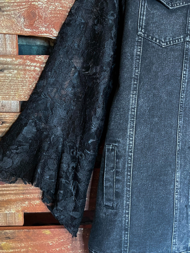 Downtown Loving Moment Lace & Black Denim Jacket------Sale