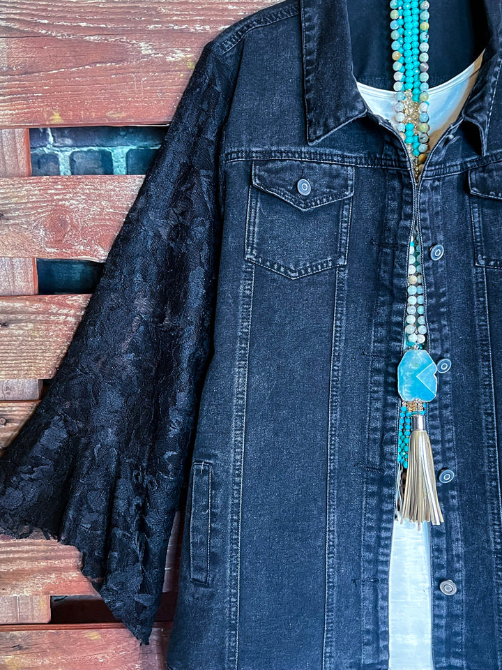 Downtown Loving Moment Lace & Black Denim Jacket------Sale