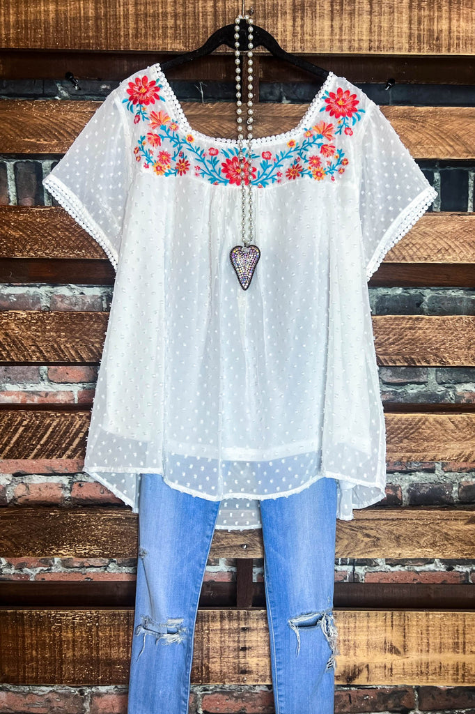 The Sweetest Days Beautiful Ivory Swiss Dot Embroidered Blouse