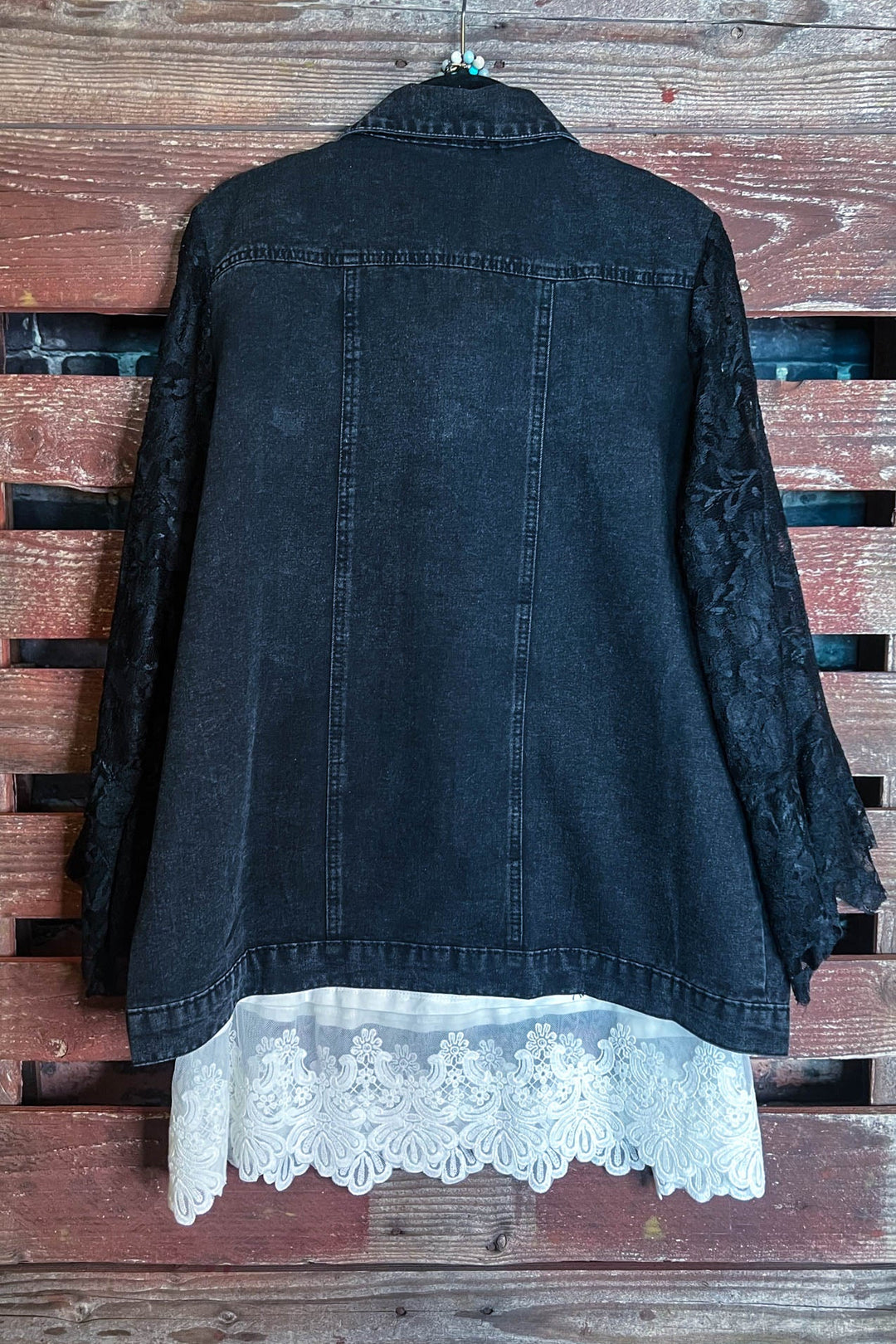 Downtown Loving Moment Lace & Black Denim Jacket------Sale