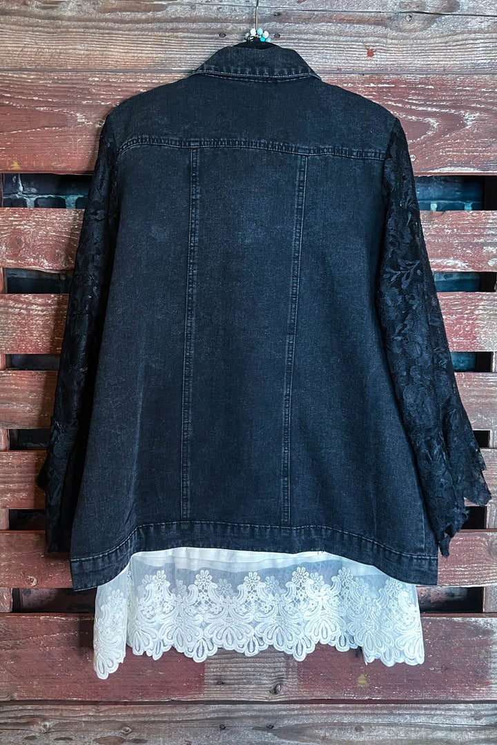 Downtown Loving Moment Lace & Black Denim Jacket------Sale