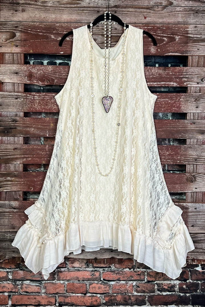 BELIEVE IN THIS LOVE LACE DRESS TUNIC IN BEIGE