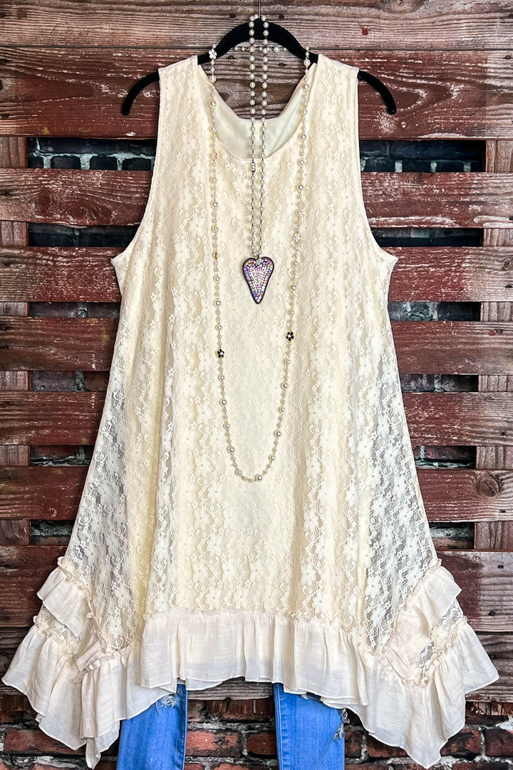 BELIEVE IN THIS LOVE LACE DRESS TUNIC IN BEIGE