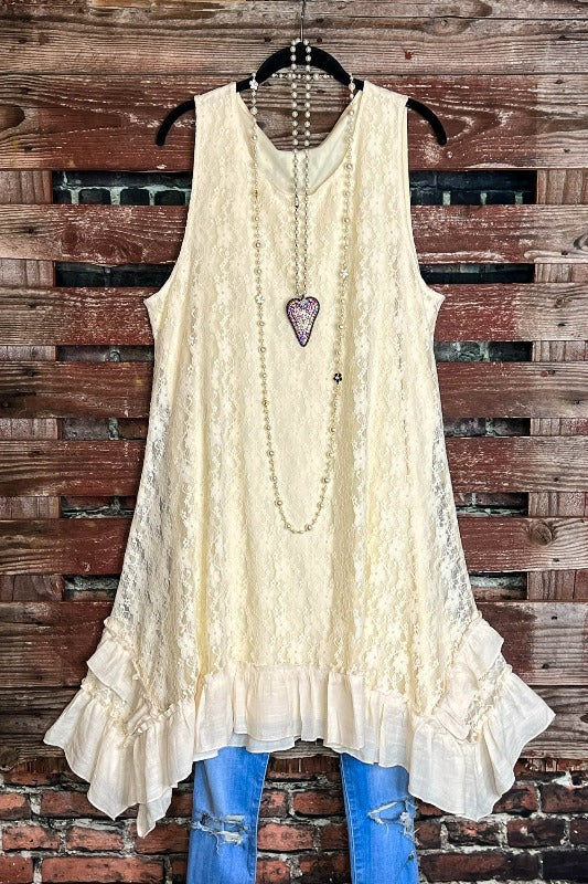 BELIEVE IN THIS LOVE LACE DRESS TUNIC IN BEIGE