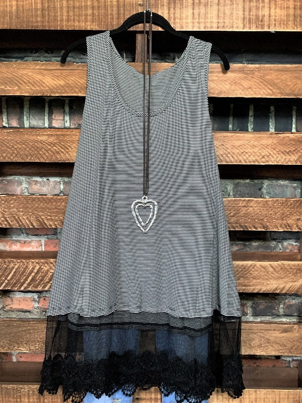 TOUCH OF MAGIC LACE SLIP DRESS TOP IN BLACK MIX ----------sale