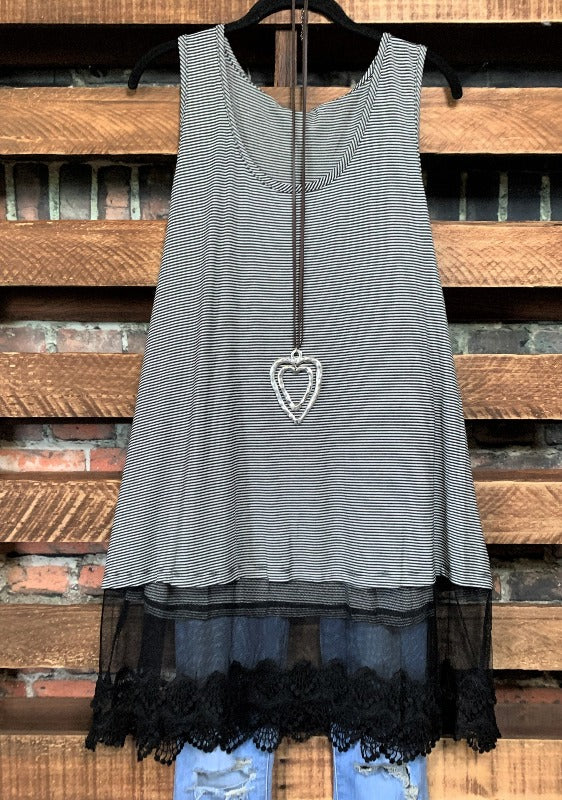TOUCH OF MAGIC LACE SLIP DRESS TOP IN BLACK MIX ----------sale