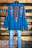Denim Floral Embroidered Shirt ------- Sale