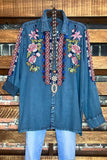 Denim Floral Embroidered Shirt ------- Sale