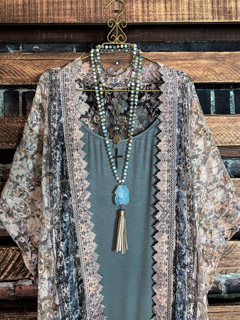 See The Beauty Lace Blue & Taupe Duster Kimono