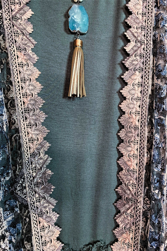 See The Beauty Lace Blue & Taupe Duster Kimono
