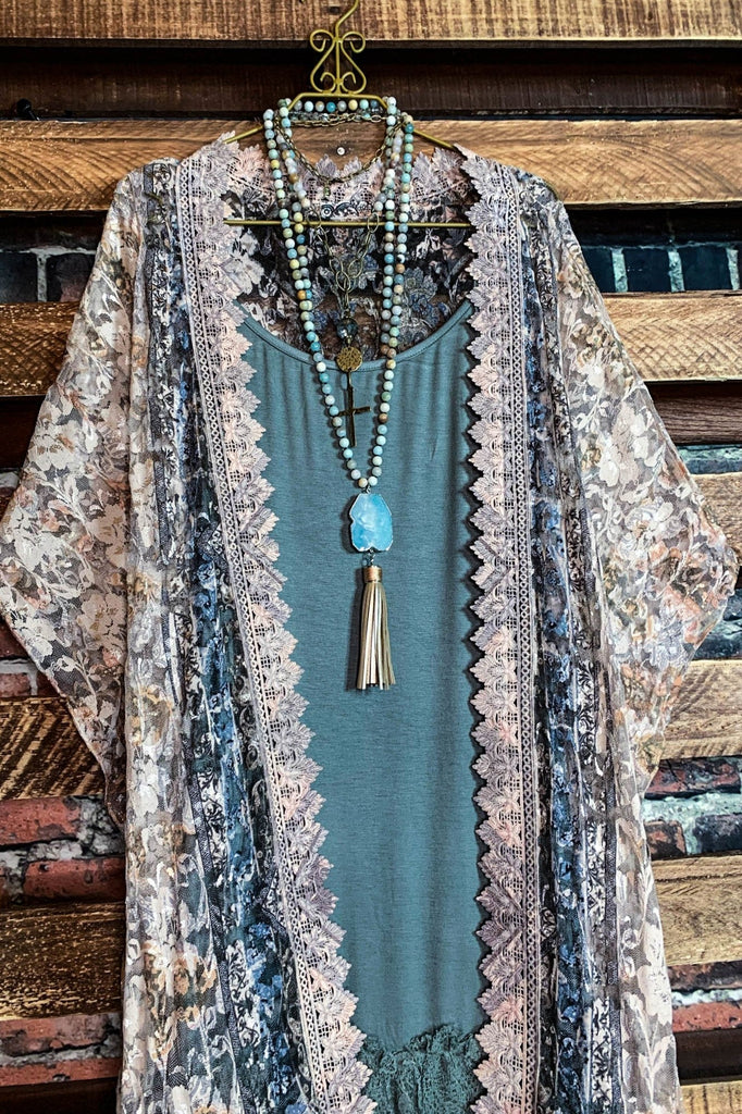 See The Beauty Lace Blue & Taupe Duster Kimono