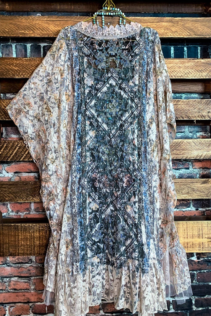 See The Beauty Lace Blue & Taupe Duster Kimono