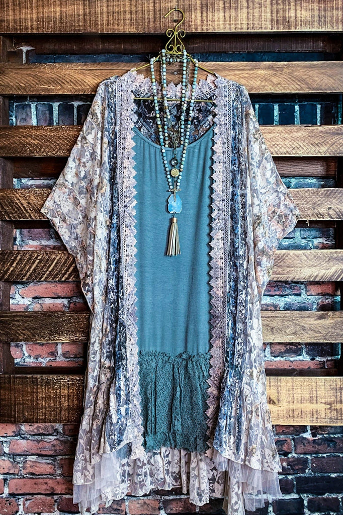 See The Beauty Lace Blue & Taupe Duster Kimono
