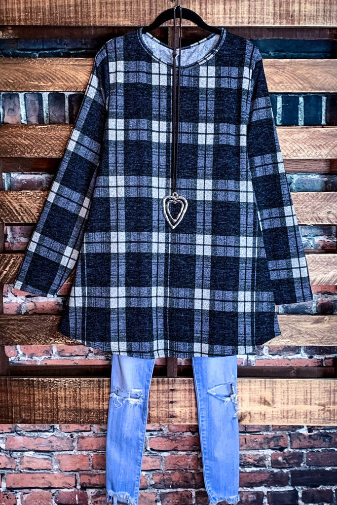CAN'T HELP LOVING YOU PLAID HACCI SWEATER TUNIC IN BLACK & MIX 3X 4X 5X-------SALE