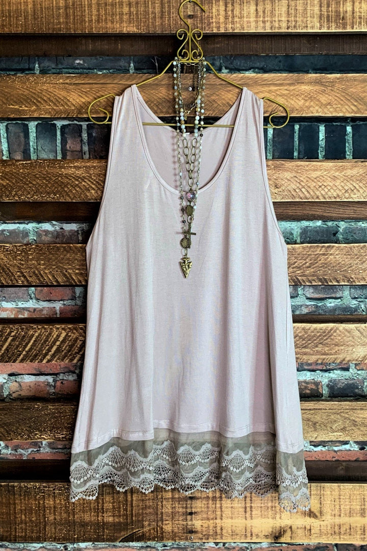 LACE SLIP DRESS EXTENDER TOP IN ASH MOCHA------SALE