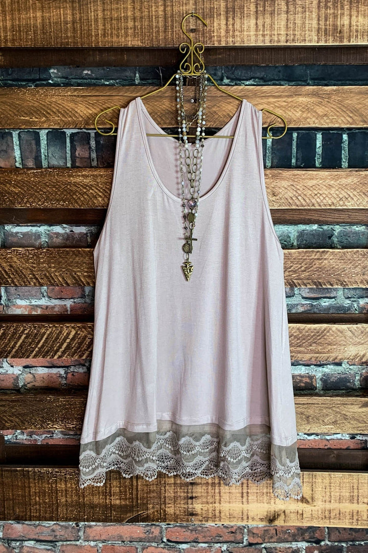 LACE SLIP DRESS EXTENDER TOP IN ASH MOCHA------SALE