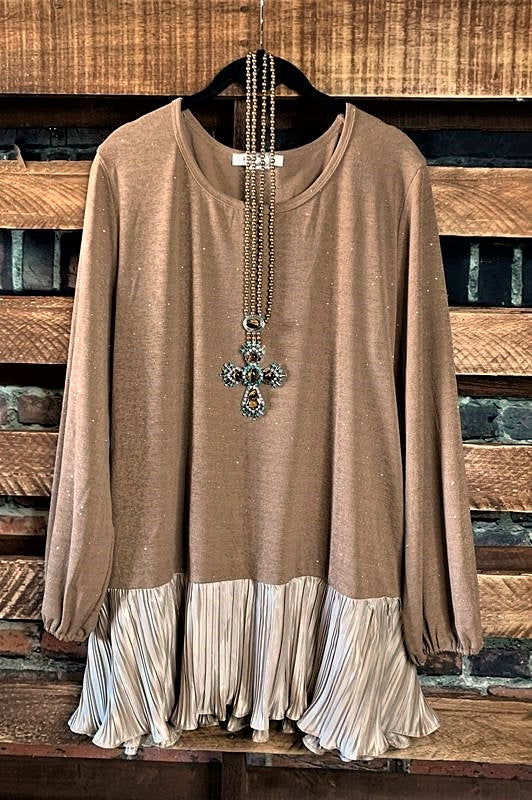 Glamour Sparkle Blouse in Mocha Size Small S - 2X------sale
