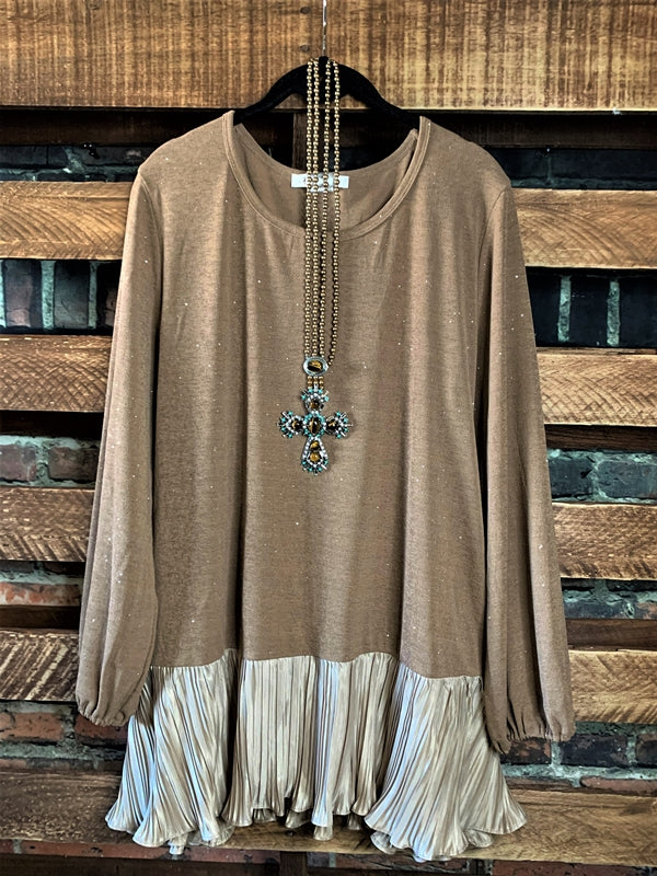 Glamour Sparkle Blouse in Mocha Size Small S - 2X------sale