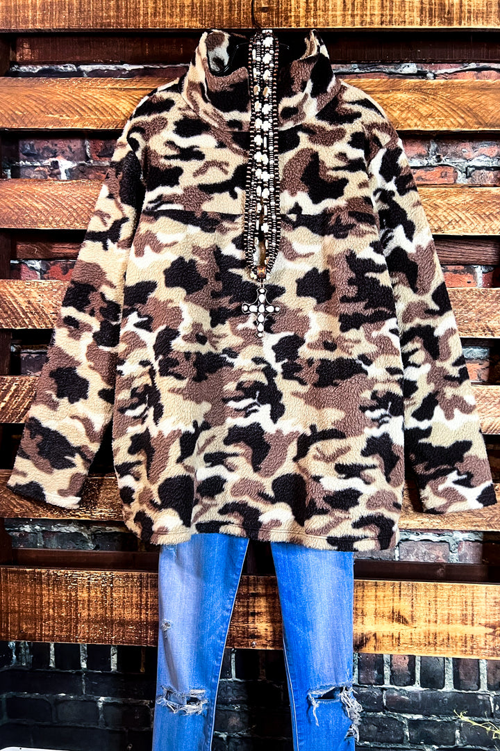 Brown Camo Faux Fur Pullover  ------- SALE