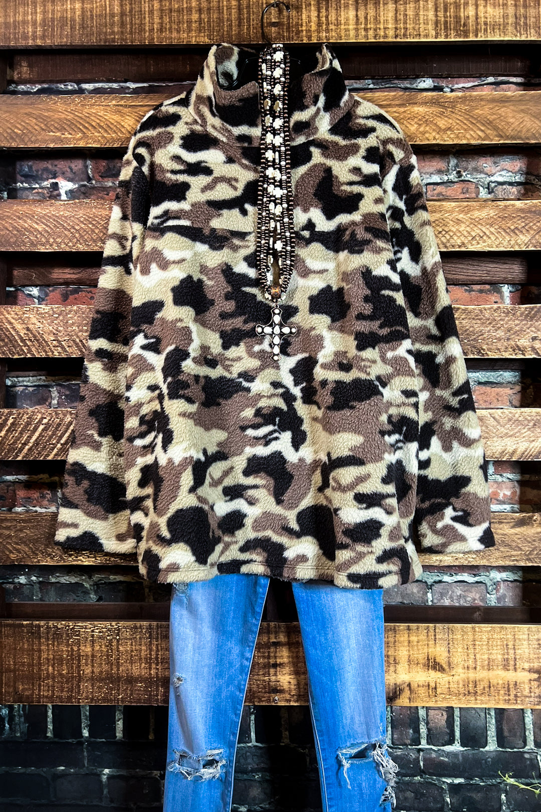 Brown Camo Faux Fur Pullover  ------- SALE