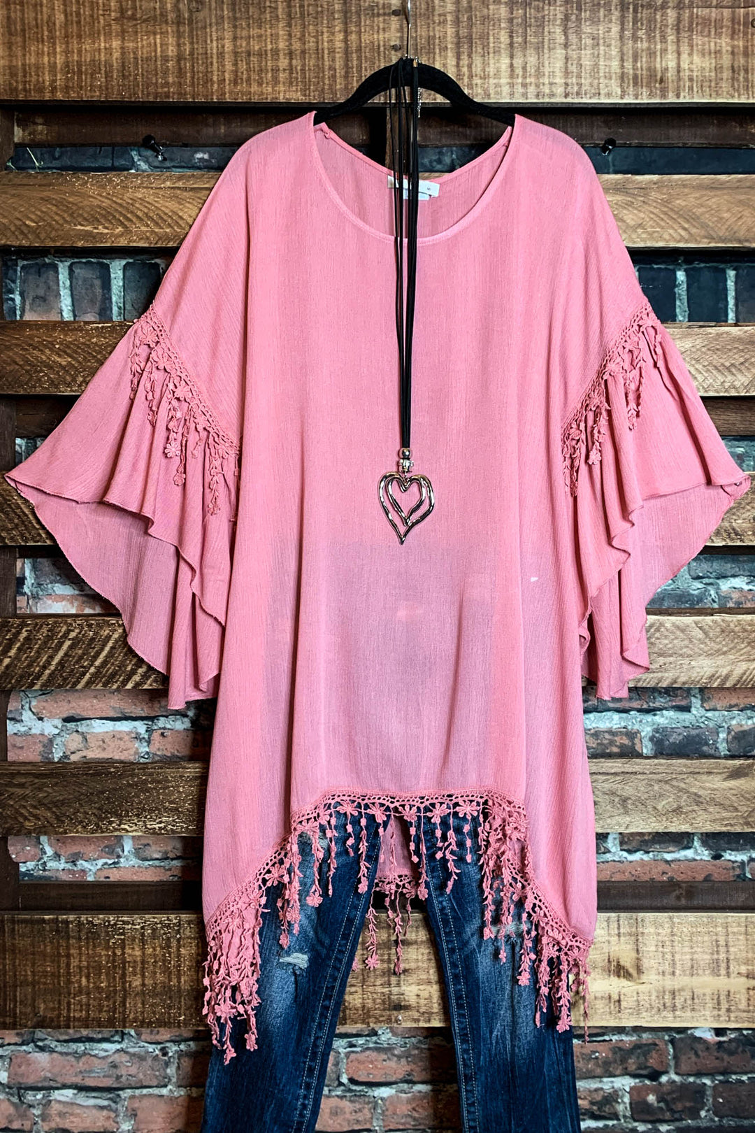 Secrets Of The Heart Floral Fringe Tunic In Blush Rose