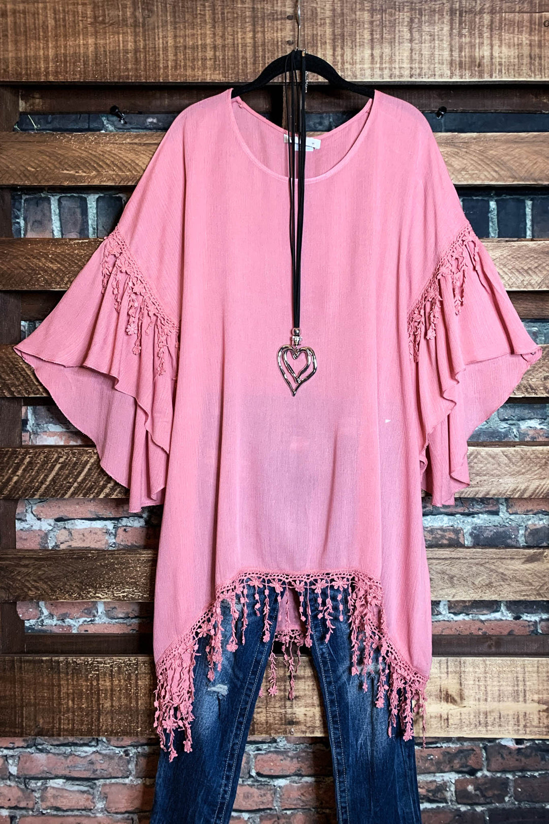 Secrets Of The Heart Floral Fringe Tunic In Blush Rose