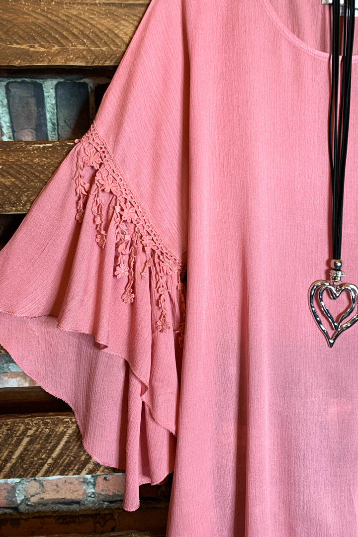Secrets Of The Heart Floral Fringe Tunic In Blush Rose