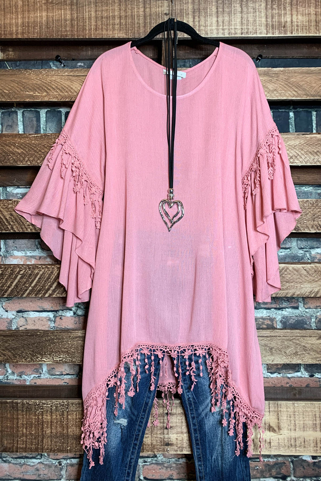 Secrets Of The Heart Floral Fringe Tunic In Blush Rose