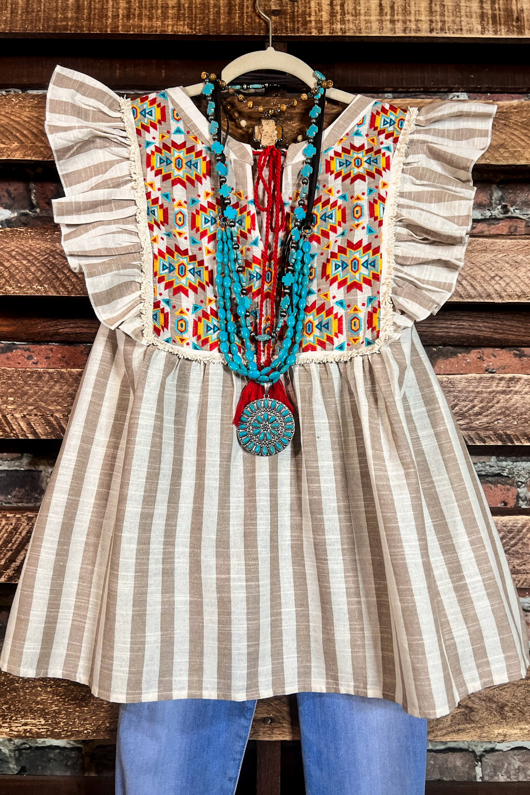 COUNTRY SOUL TAUPE & MULTI-COLOR BLOUSE---------SALE