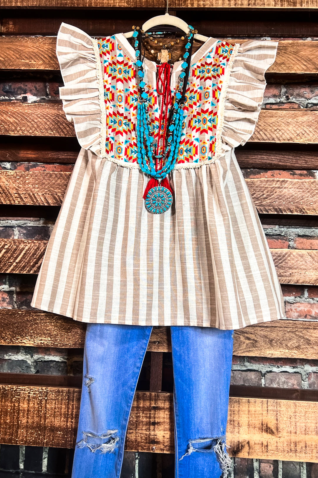 COUNTRY SOUL TAUPE & MULTI-COLOR BLOUSE---------SALE