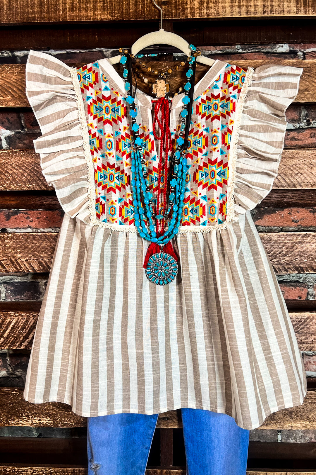 COUNTRY SOUL TAUPE & MULTI-COLOR BLOUSE---------SALE