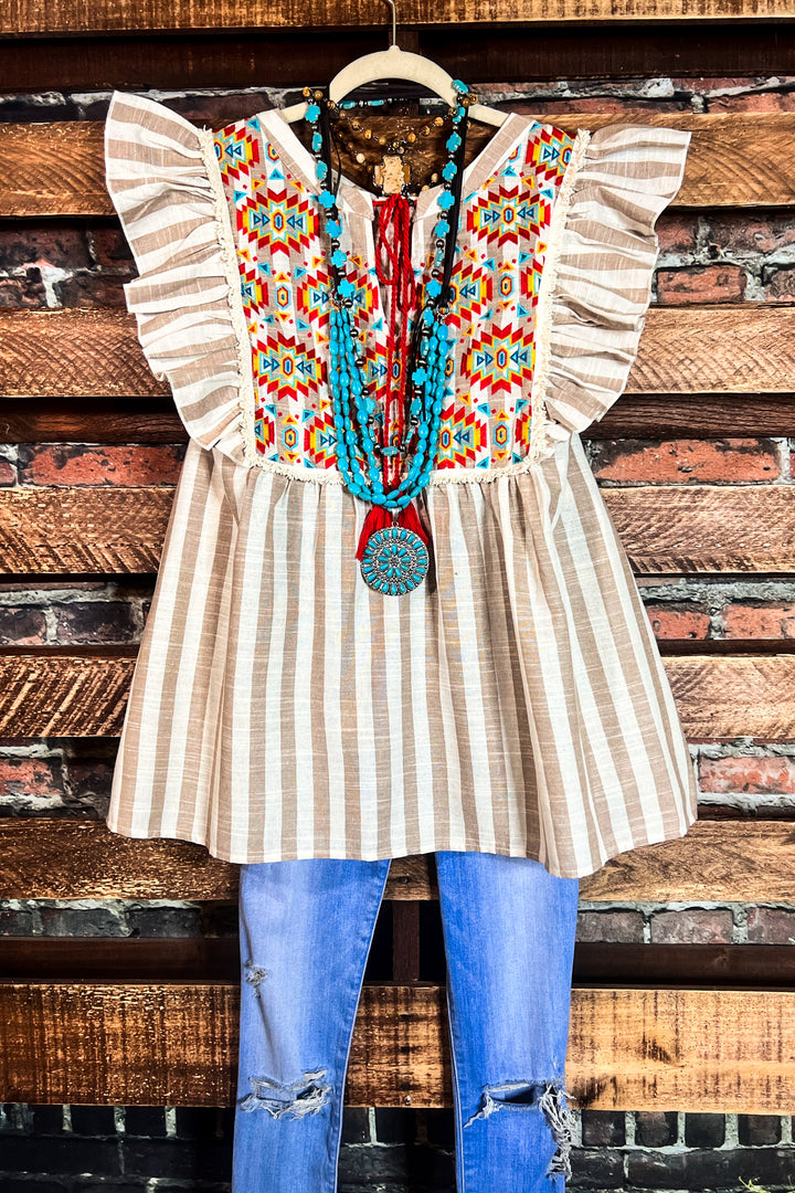 COUNTRY SOUL TAUPE & MULTI-COLOR BLOUSE---------SALE