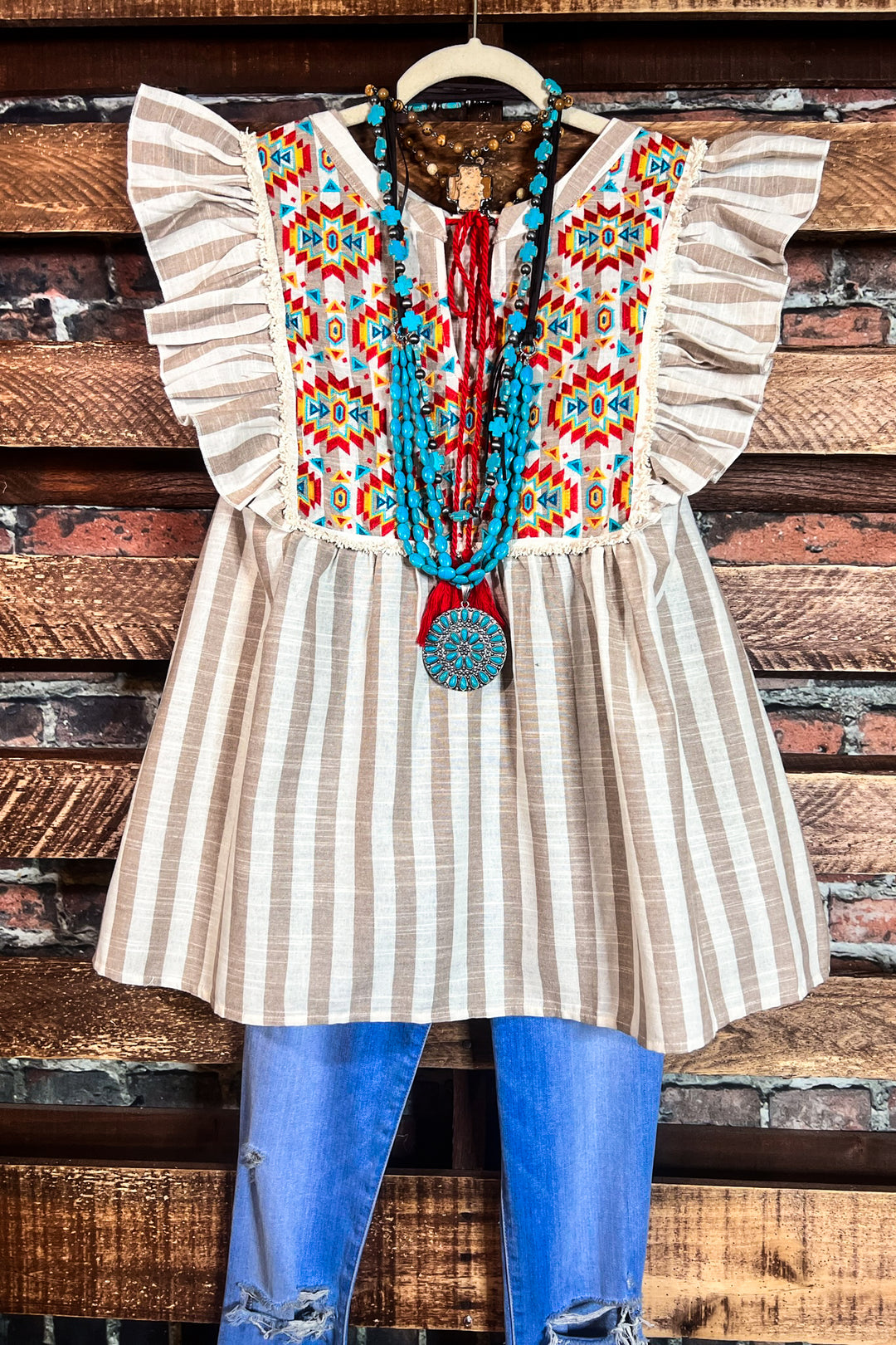 COUNTRY SOUL TAUPE & MULTI-COLOR BLOUSE---------SALE