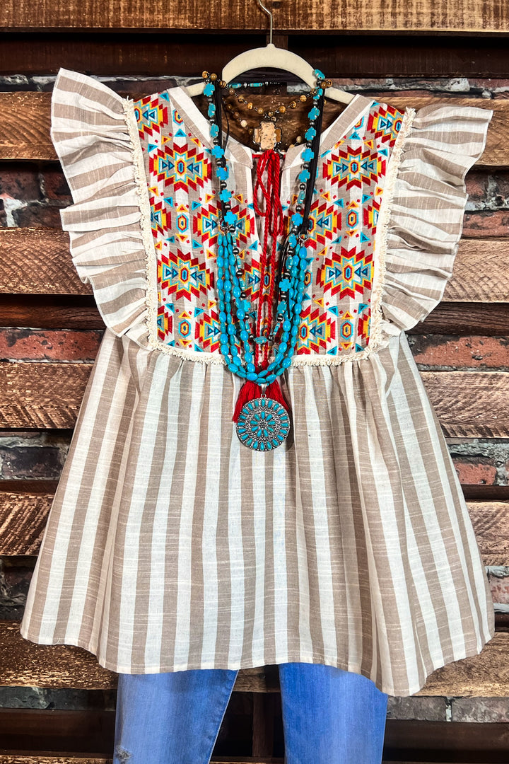 COUNTRY SOUL TAUPE & MULTI-COLOR BLOUSE---------SALE