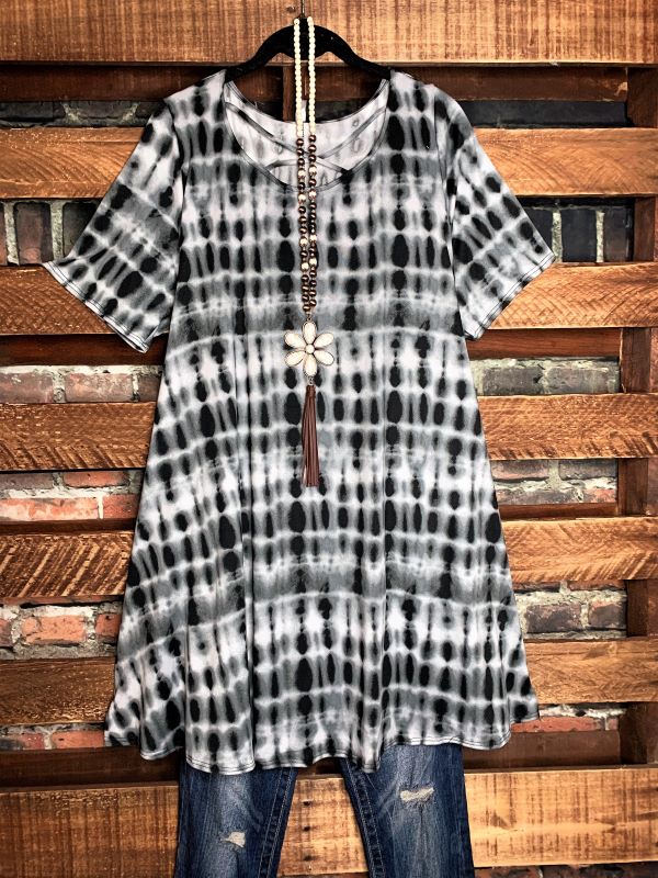 TIE DYE TUNIC IN CHARCOAL MIX ---------SALE