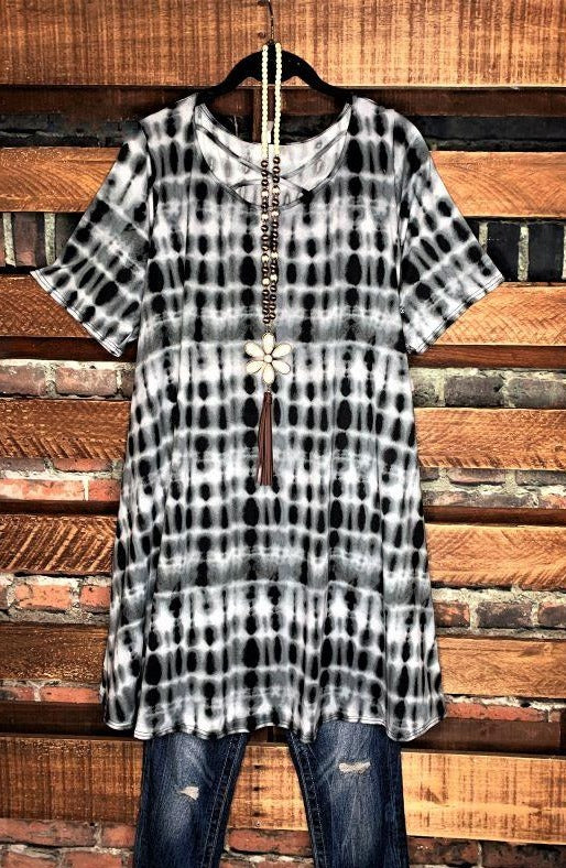 TIE DYE TUNIC IN CHARCOAL MIX ---------SALE