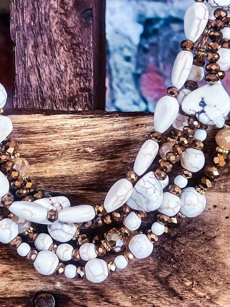 BEAUTY PERSONIFIED IVORY BEADS TURQUOISE LAYERED NECKLACE