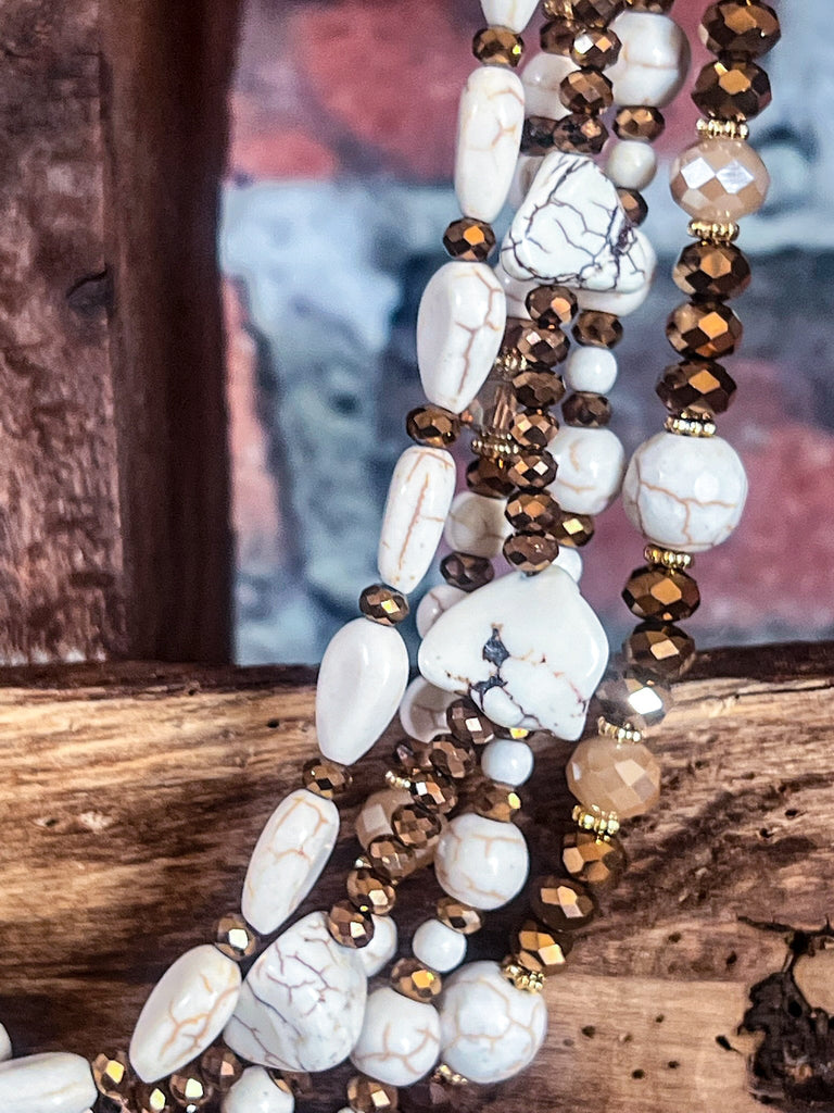 BEAUTY PERSONIFIED IVORY BEADS TURQUOISE LAYERED NECKLACE
