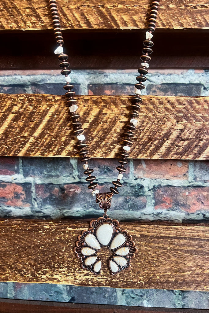 Fleur Squash Blossom Set Necklace & Earrings in Ivory Copper