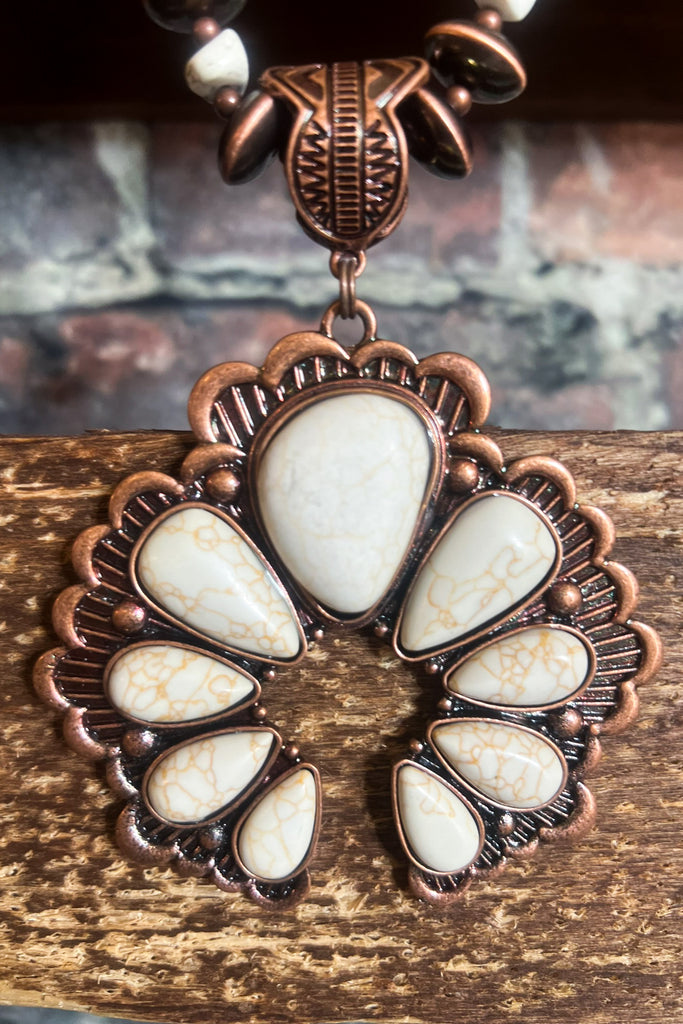 Fleur Squash Blossom Set Necklace & Earrings in Ivory Copper