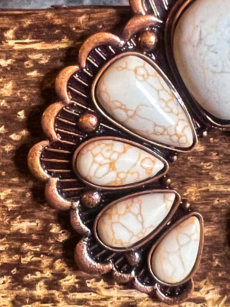 Fleur Squash Blossom Set Necklace & Earrings in Ivory Copper