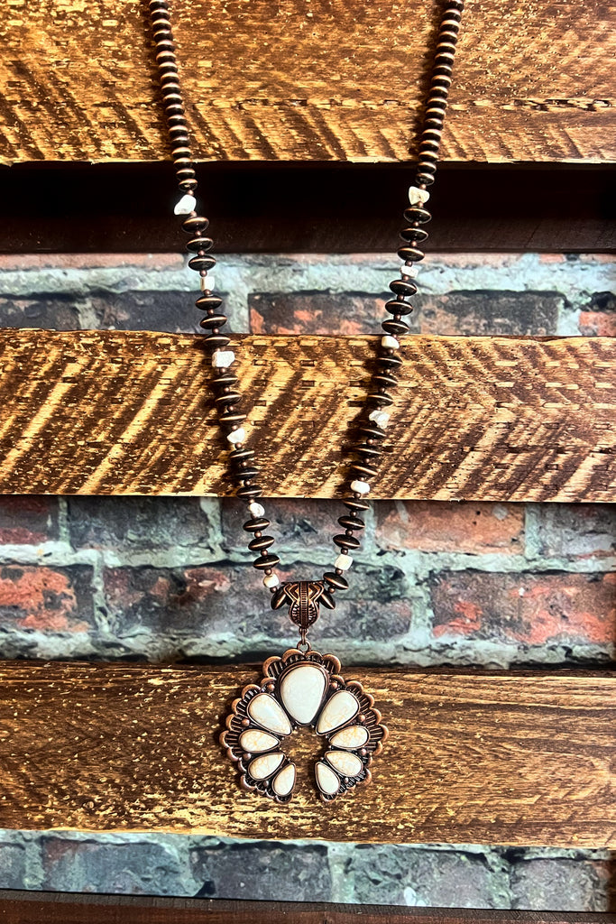 Fleur Squash Blossom Set Necklace & Earrings in Ivory Copper