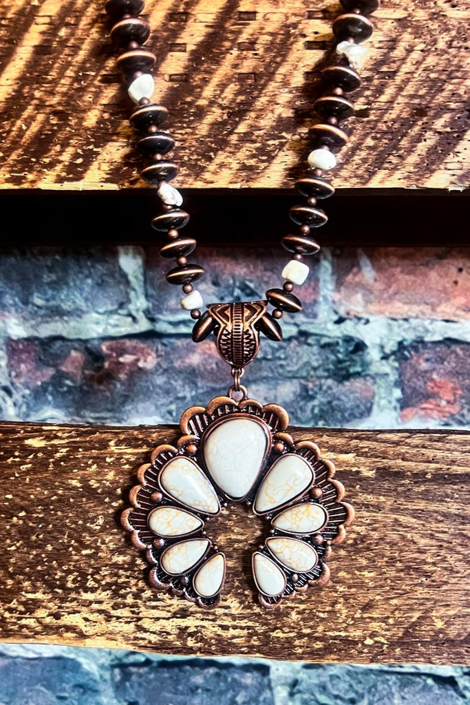 Fleur Squash Blossom Set Necklace & Earrings in Ivory Copper