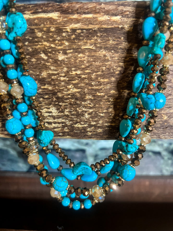 BEAUTY PERSONIFIED BLUE TURQUOISE LAYERED NECKLACE