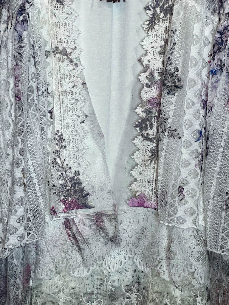 SO IN LOVE LACE FLORAL LACE DUSTER CARDIGAN IN IVORY & MULTI