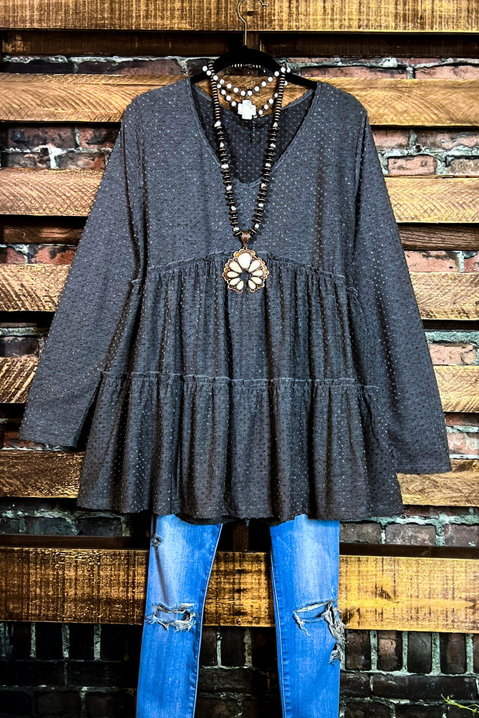 DARLING DAYDREAMS SWISS DOT TOP BABYDOLL IN CHARCOAL