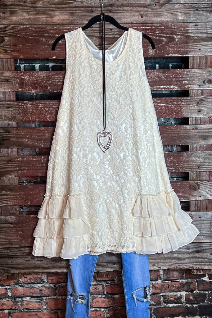 GRACEFULL SONG LACE BEIGE TUNIC--------------SALE