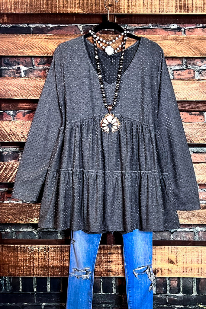 DARLING DAYDREAMS SWISS DOT TOP BABYDOLL IN CHARCOAL
