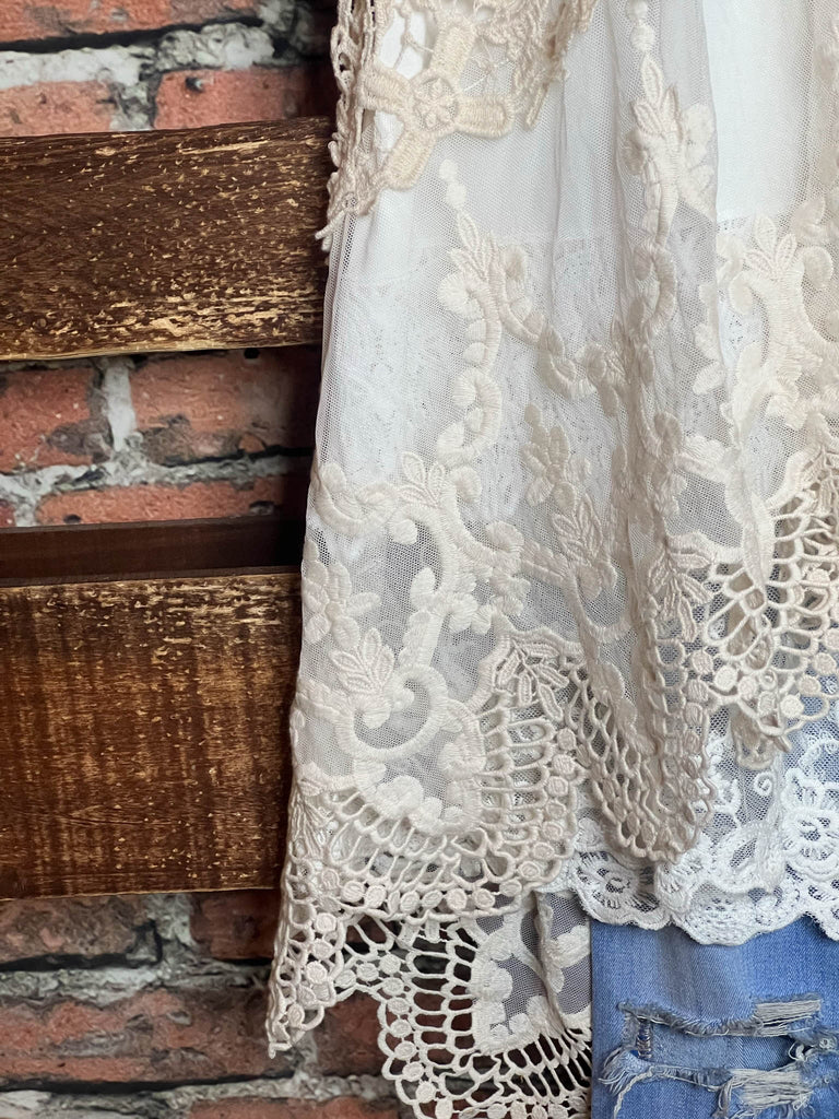 BOHO DREAMS CROCHET LONG VEST IN BEIGE NATURAL