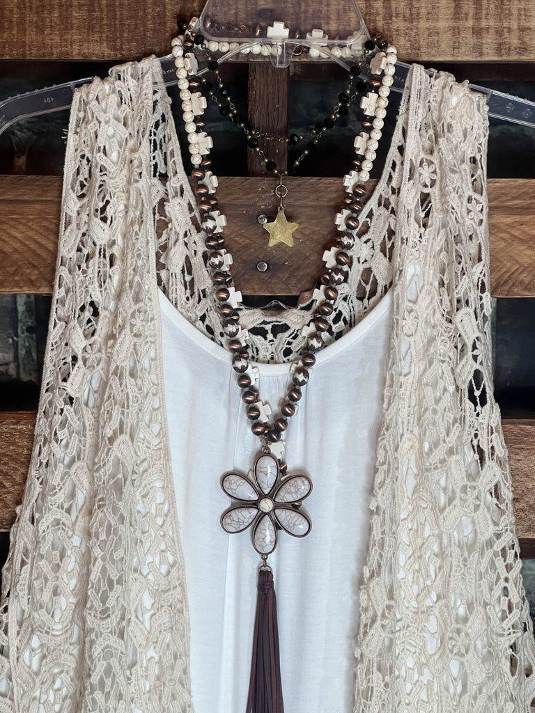 BOHO DREAMS CROCHET LONG VEST IN BEIGE NATURAL